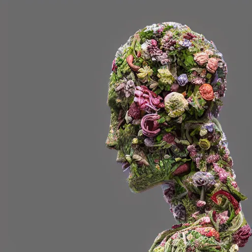 Image similar to a sculpture of human bodies intertwined, a lovely cornucopia of flowers and human body parts, body parts, highly detailed, octane render, cinematic