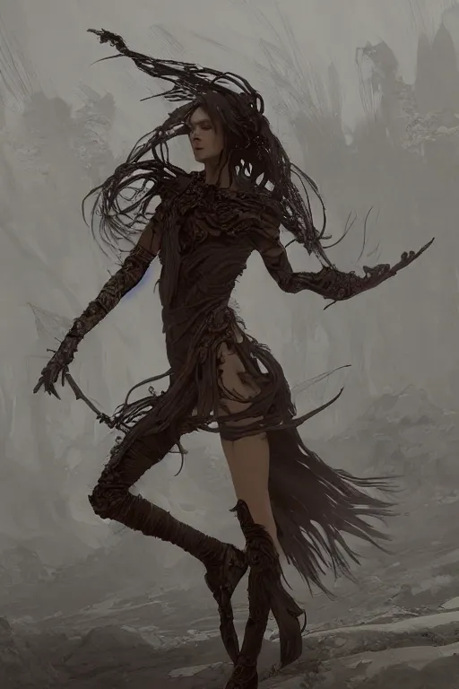 Image similar to a full body portrait of a beautiful post apocalyptic offworld nordic necromancer dancing reposed by the magma pits, intricate, elegant, highly detailed, digital painting, artstation, concept art, smooth, sharp focus, illustration, art by krenz cushart and artem demura and alphonse mucha