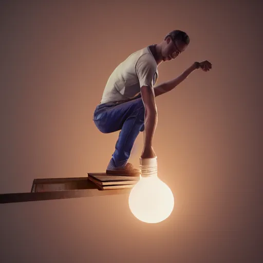 Prompt: a person fixing lightbulbs, realistic, 8k, artstation, octane render, detailed