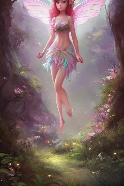 Image similar to a cute and geogerous fairy in the dreamy forest, fantasy, dreamlike, 8 k resolution, hyper detailed, d & d, character design, digital painting, trending on artstation, sharp focus, illustration, art by viktoria gavrilenko, hoang lap, fuji choko, steve zheng,