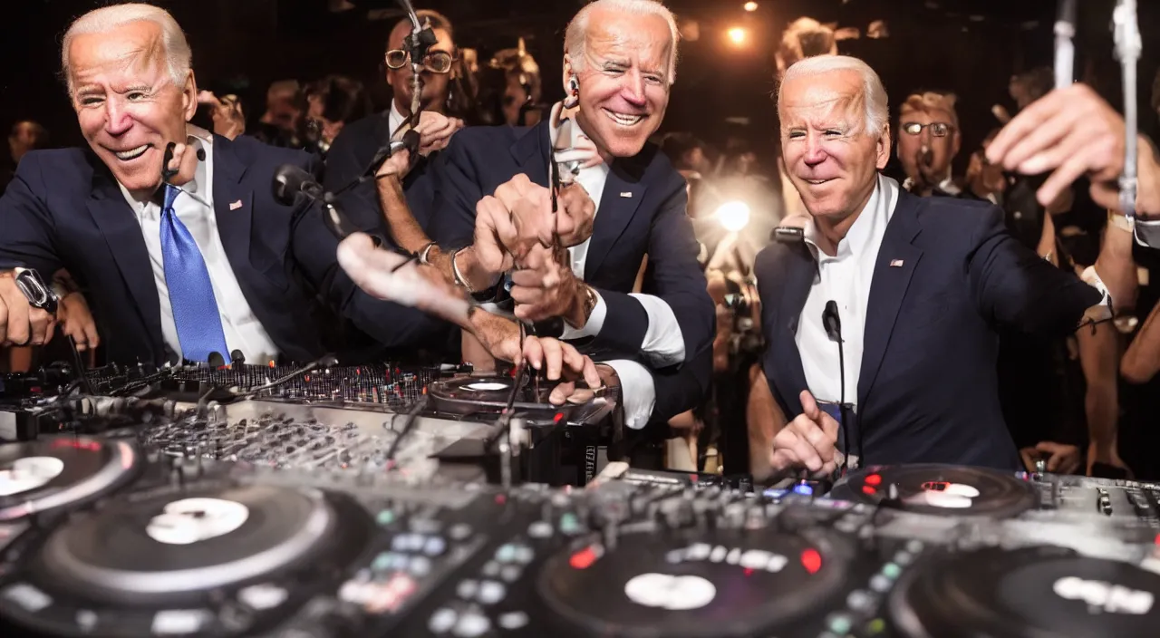 Image similar to joe biden being a dj at a club, realistic, detailed, 4 k