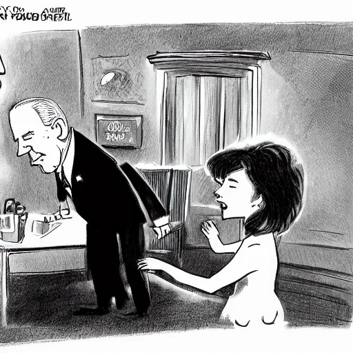 Image similar to political cartoon showing Joe biden sniffing the hair of young girls