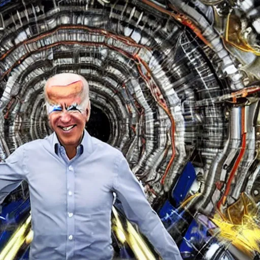 Image similar to Joe Biden and a group of demons crawling out of The Large Hadron Collider at cern 4k ultra high quality