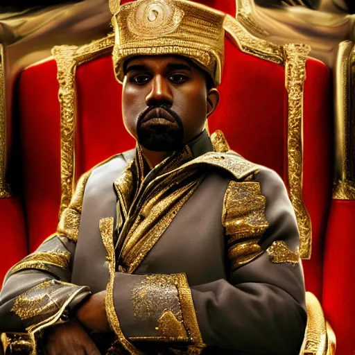 Image similar to kanye west as muammar kadhafi and emperor napoleon, splash art, movie still, detailed face, cinematic lighting, dramatic, octane render, long lens, shallow depth of field, bokeh, anamorphic lens flare, 8 k, hyper detailed, 3 5 mm film grain