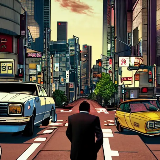 Prompt: grand theft auto v artwork of tokyo yakuza