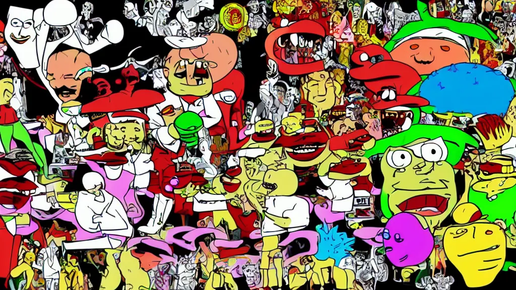 Image similar to A still from an episode of Aqua Teen Hunger Force (2004), high quality screenshot, photoshop collage, Adult Swim