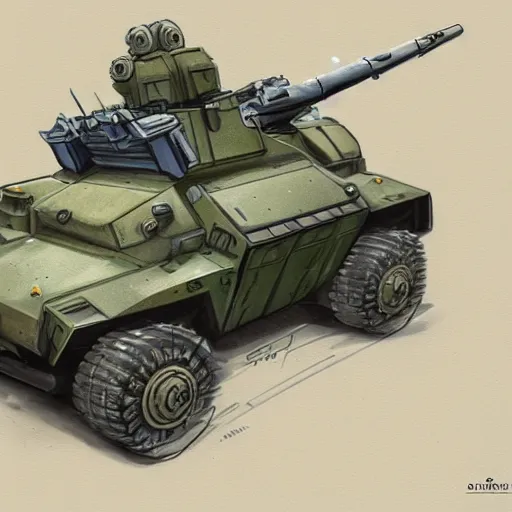 Image similar to concept art of small military battle vehicle by Dawid Michalczyk