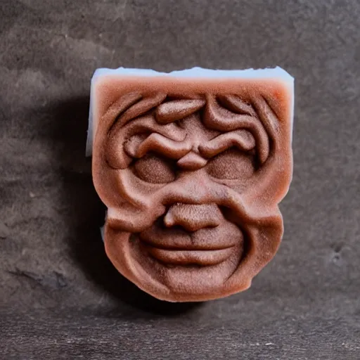 Prompt: the main character from spelunky carved out of a bar of soap