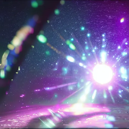 Image similar to glitter in space, raytracing, unreal engine tech demo, 5 5 mm