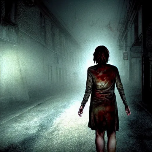 Image similar to supermidel in silent hill, 8 k, realistic, annie leibovitz photography