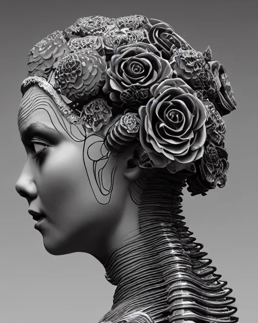 Image similar to mythical dreamy black and white organic bio-mechanical spinal ribbed profile face portrait detail of translucent steampunk beautiful siamese sisters females angelic-human-queen-vegetal-cyborg, highly detailed, intricate trnaslucent ivy jelly ornate, poetic, translucent roses ornate, 3D render, digital art, octane render, 8K artistic photography, photo-realistic, by Dora Maar