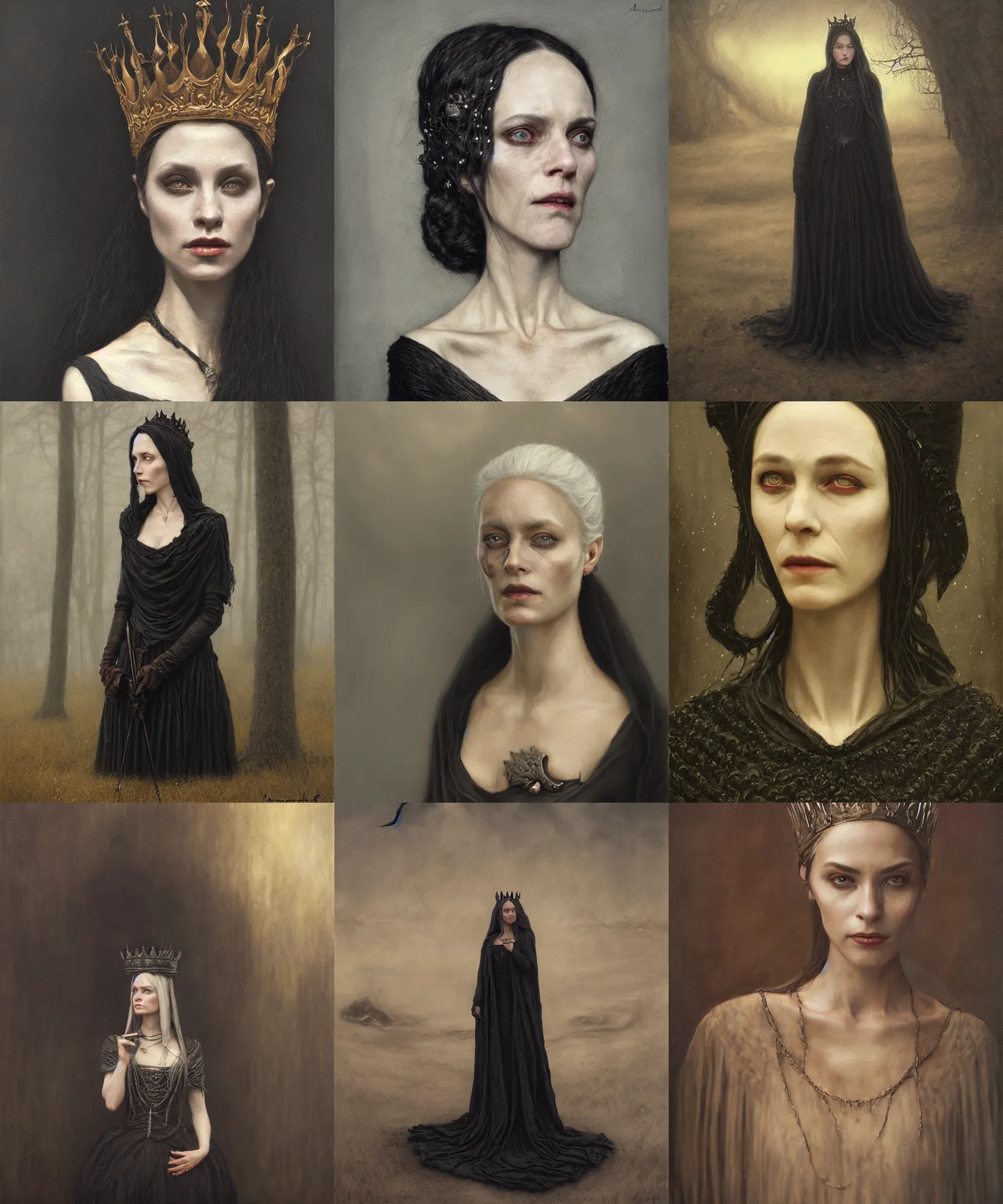 Prompt: The portrait of Lady in black wax crown by ARON WIESENFELD, dark fantasy, witcher, very detailed oil painting, masterpiece, 8k