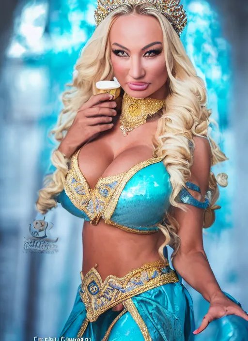 Prompt: portrait of lindsey pelas as princess jasmine in persian palace, by charlotte grimm, natural light, detailed face, beautiful features, symmetrical, canon eos c 3 0 0, ƒ 1. 8, 3 5 mm, 8 k, medium - format print, half body shot