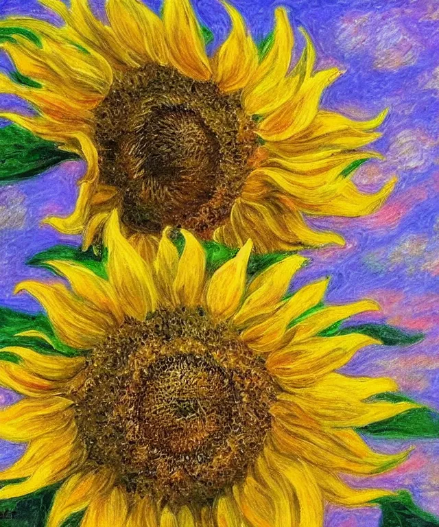 Image similar to sunflower, water painting, monet, heavenly, sun rays, intricate, colorful, highly detailed, soft tones