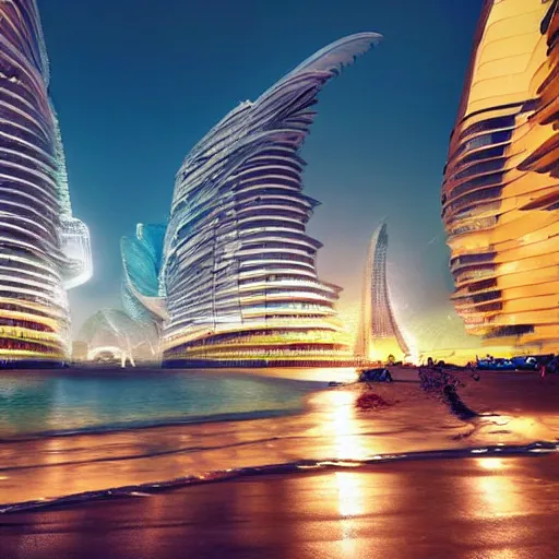 Image similar to a beautiful futuristic city near the beach