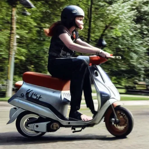 Prompt: a ginger cat riding a scooter