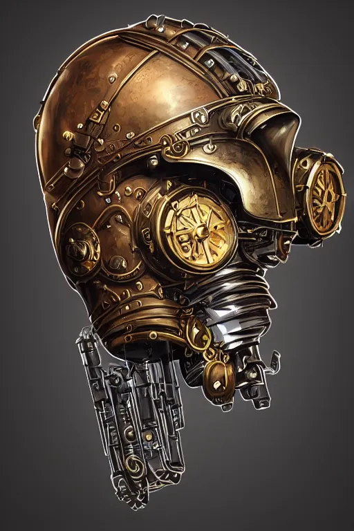 Image similar to steampunk helmet fantasy art mask robot ninja stylized digital illustration sharp focus, elegant intricate digital painting artstation concept art global illumination ray tracing advanced technology chaykin howard and campionpascale and cooke darwyn and davis jack