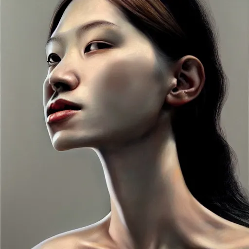 Image similar to a woman, a photorealistic painting by wang duo, featured on cg society, photorealism, behance hd, ultrafine detail, high detail