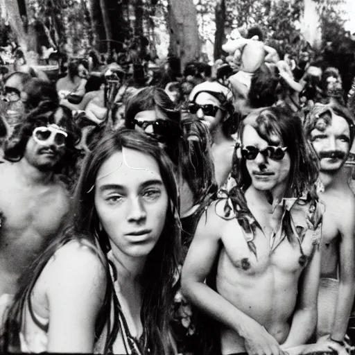 Image similar to expired kodak film photograph portrait of retro psychedelic trance hippy party in goa from 1 9 7 0, hyperrealism, photorealism, imax quality, 8 k