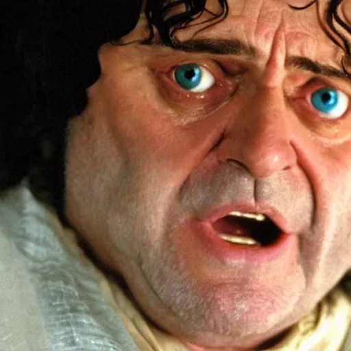 Image similar to the lord of the ring stills face closeup Frodo Baggins played by Danny DeVito directed by peter jackson
