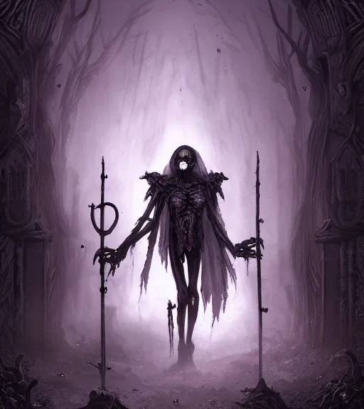 Image similar to gothic necrolord female with zombie servents, digital painting, liminal eerie midnight backlit, a picture taken by Michael Komarck and Daniel Ljunggren