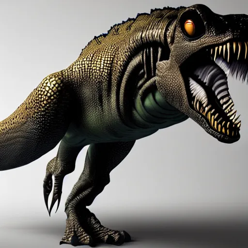 Prompt: a t-rex as an ophidian alien, photorealistic, octane render, !!!coherent like Dall-E 2!!!, award-winning