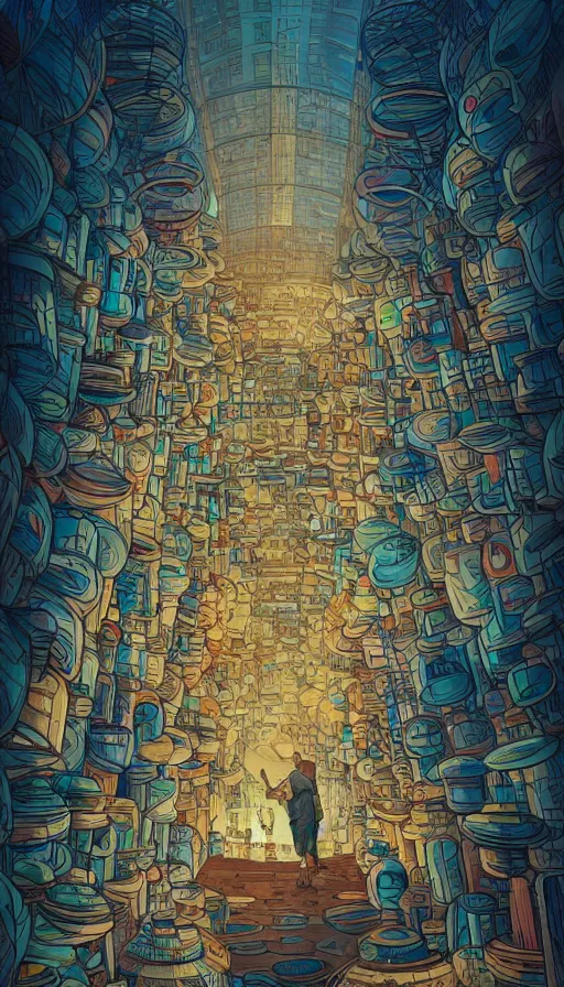 Prompt: BFG with his jars of dreams, futurism, da vinci, Dan Mumford, Josan Gonzalez