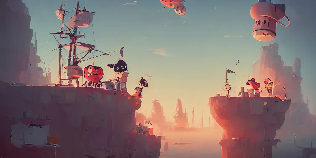 Prompt: cute little cartoon pirates in Reykjavik by Goro Fujita and Simon Stalenhag , 8k, trending on artstation, hyper detailed, cinematic