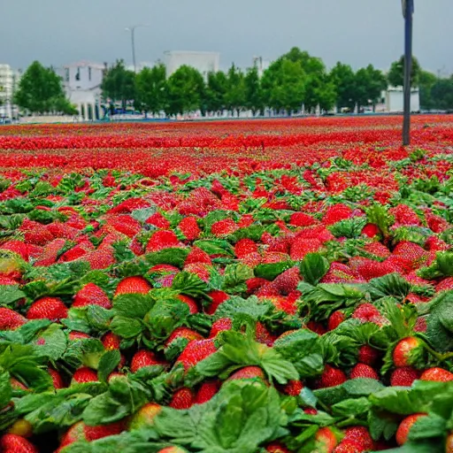 Image similar to a city of strawberries, artistic