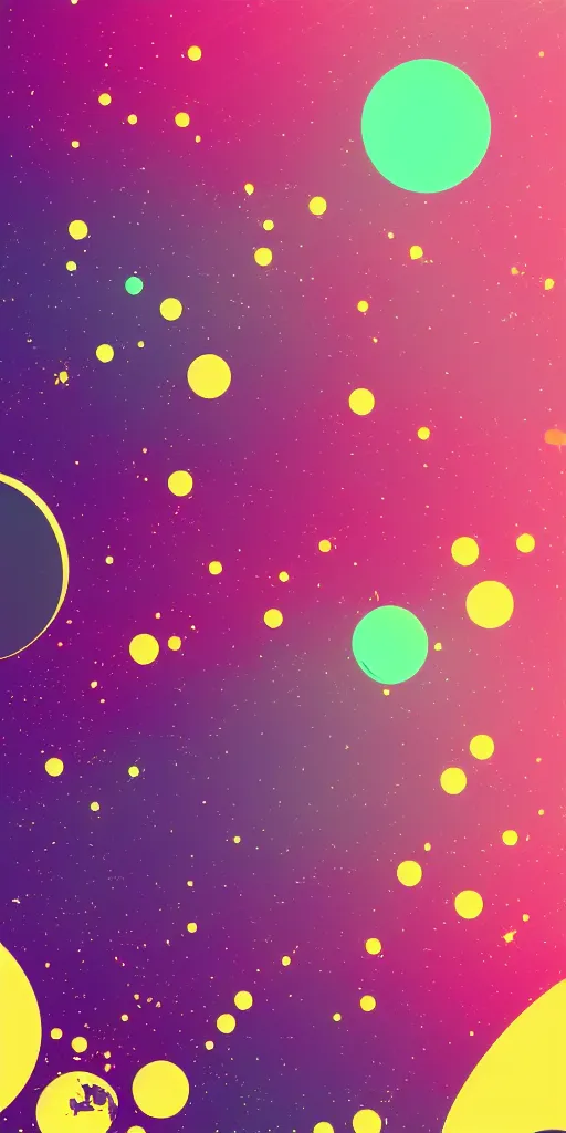 Prompt: a beautiful scene of planets and space, 2d minimalist vector art, high contrast neon cyberpunk palette, hd phone wallpaper