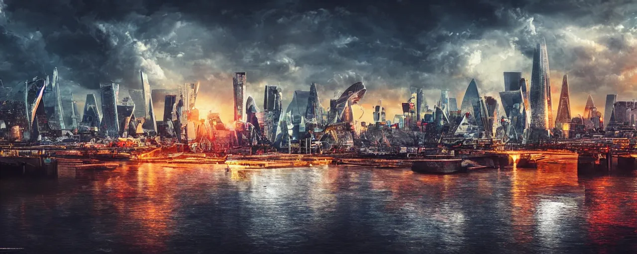 Prompt: epic cinematic artwork landscape of London's skyline in the year 3000, futurism, digital art, masterpiece, 4k, fine art