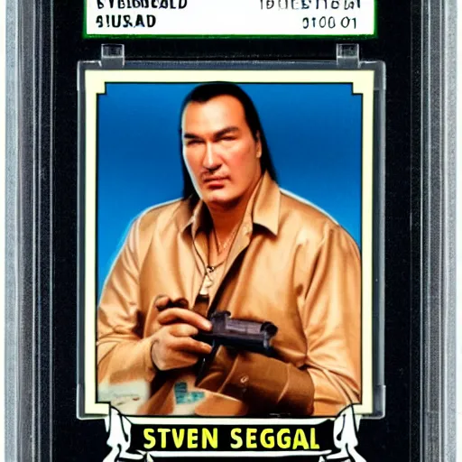 Image similar to Steven Seagal trading card. no text