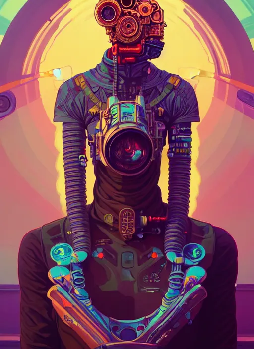 Image similar to high quality high detail portrait of a diesel punk in an alien world,, tristan eaton, victo ngai, artgerm, rhads, ross draws, hyperrealism, intricate detailed, alphonse mucha, 8 k, sci - fi, pastel colors, artstation,