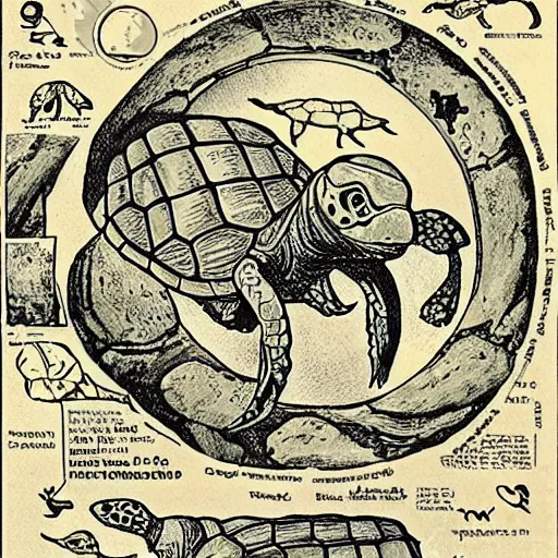 Prompt: turtles all the way down, astrological, old as time