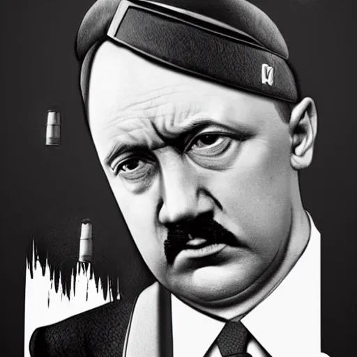 Image similar to hitler shot in head by seth rogen photorealistic