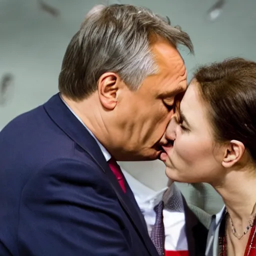 Image similar to viktor orban kissing putin