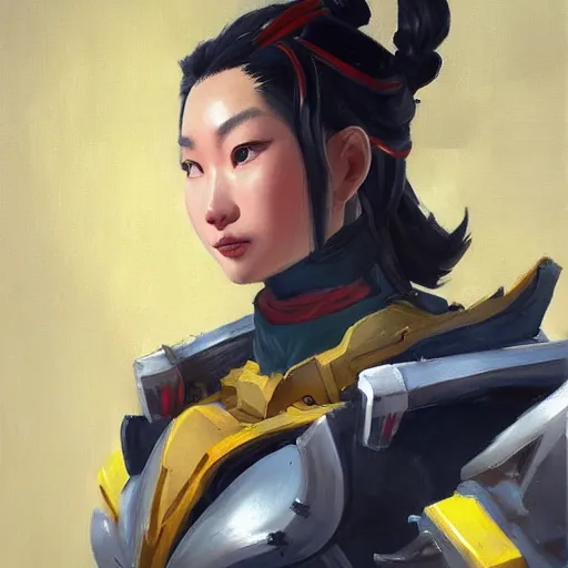 Image similar to greg manchess portrait painting of partially armored xinyan from genshin impact as overwatch character, medium shot, asymmetrical, profile picture, organic painting, sunny day, matte painting, bold shapes, hard edges, street art, trending on artstation, by huang guangjian and gil elvgren and sachin teng