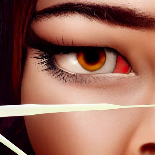 Image similar to cupid shoots his arrow right into a super hot woman's eye