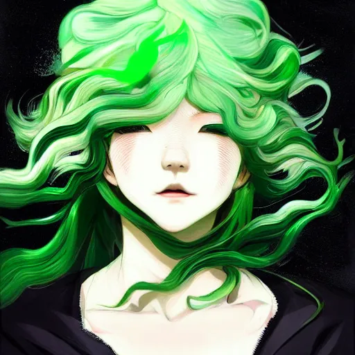 Prompt: tatsumaki with green wavy hair wearing a jacket, trending on artstation, light and shadow effects, intricate, highly detailed, digital painting, art station, concept art, smooth, sharp focus, illustration, advanced digital anime art, atmospheric lighting, detailed face, by wlop ilya kuvshinov krenz cushart