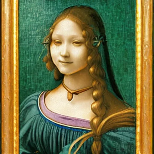 Image similar to An oil painting by Leonardo Da Vinci of a Hatsune Miku, portrait