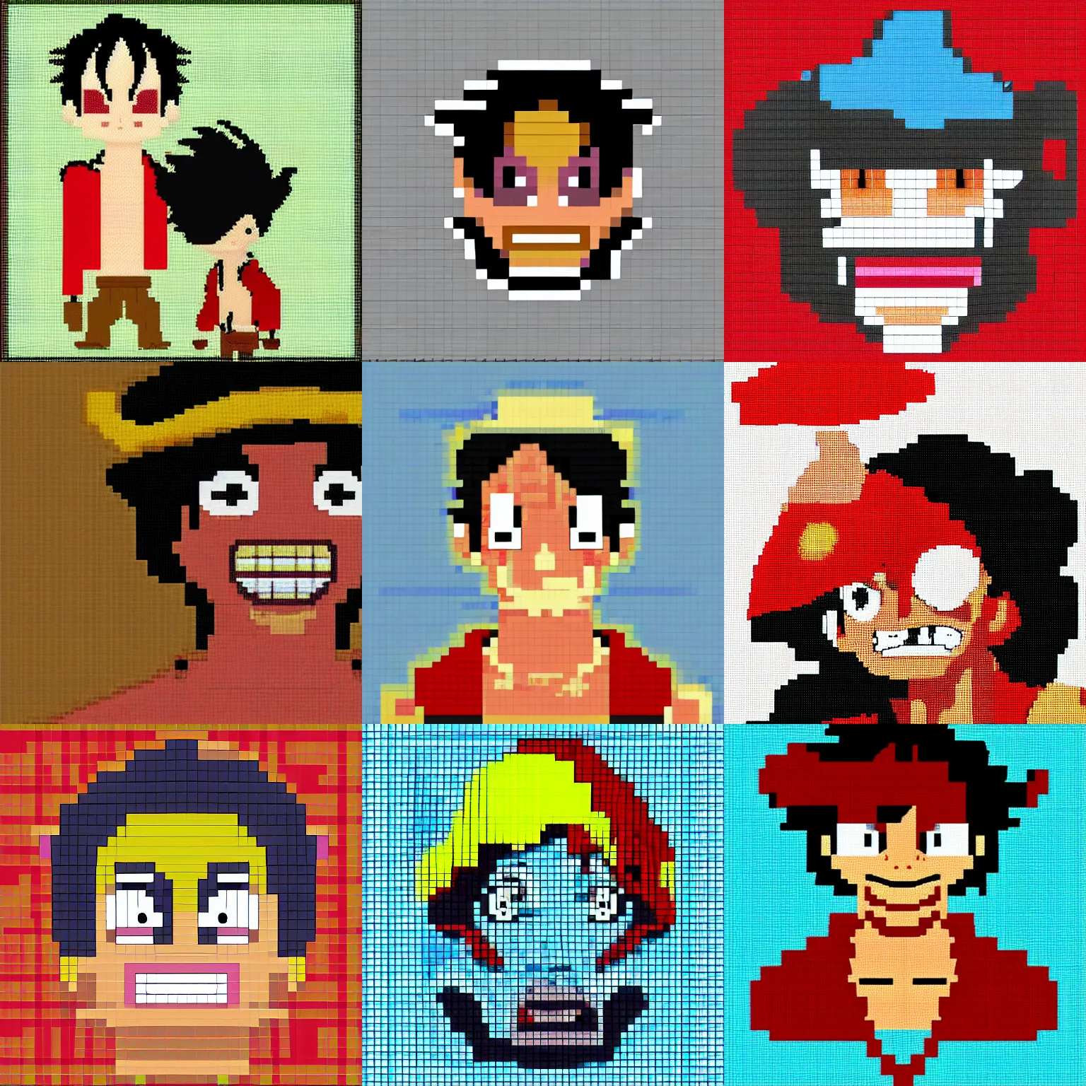 Minecraft Pixel Art Templates: Straw Hat Luffy  Pixel art, Minecraft pixel  art, Pixel art pattern