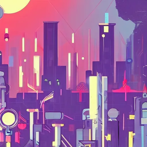 Image similar to transistor art style city concept