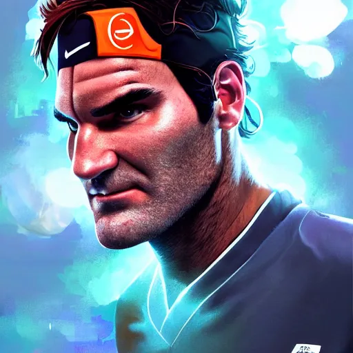 Image similar to a beautiful portrait digital artwork of a cyborg roger federer by artgerm, tooth wu, dan mumford, beeple, wlop, rossdraws, james jean, marc simonetti. intricate, epic lighting, cinematic composition, hyper realistic, 8 k resolution, unreal engine 5