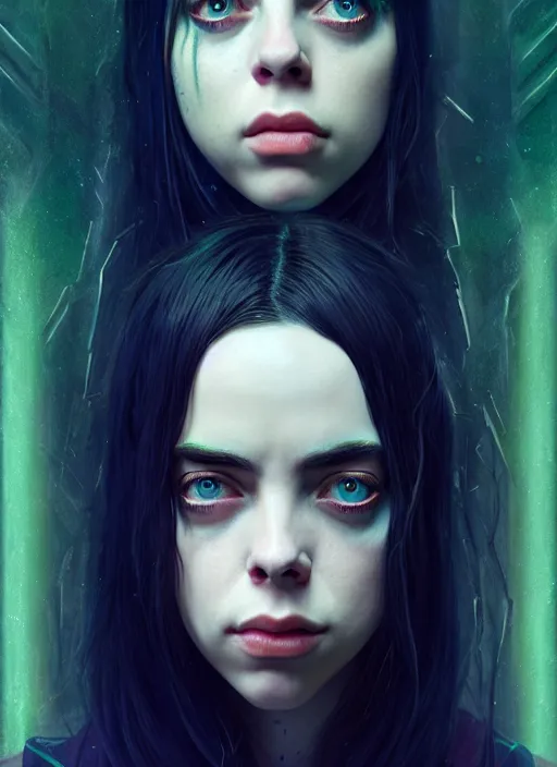 Image similar to Billie Eilish as female loki by, hyper detail, hyper realistic, octane render, gorgeous symmetrical face, elegant, intricate, studio lighting, by Greg rutkowski