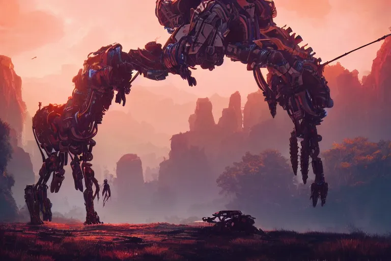 Image similar to tallneck machine mecanical creature robot of horizon forbidden west horizon zero dawn bioluminiscence global illumination ray tracing hdr fanart arstation by ian pesty and alena aenami artworks in 4 k