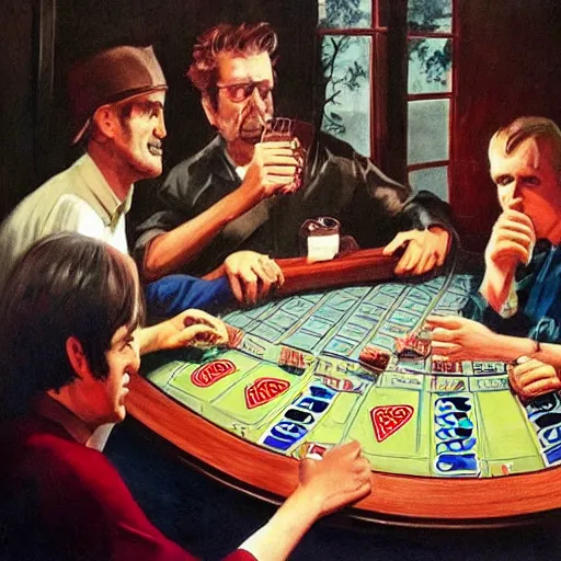 Prompt: eels playing poker