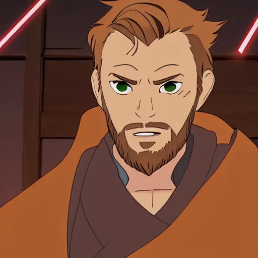 Image similar to Obi-Wan Kenobi as an anime character from Mappa. Extremely detailed. Beautiful. 4K.