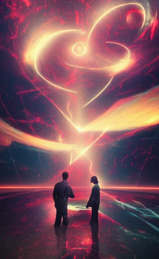 Image similar to a love affair with doubt, dark retrowave, glitch art, interstellar, beautifully lit, by Thomas Blackshear, artstation, unreal engine