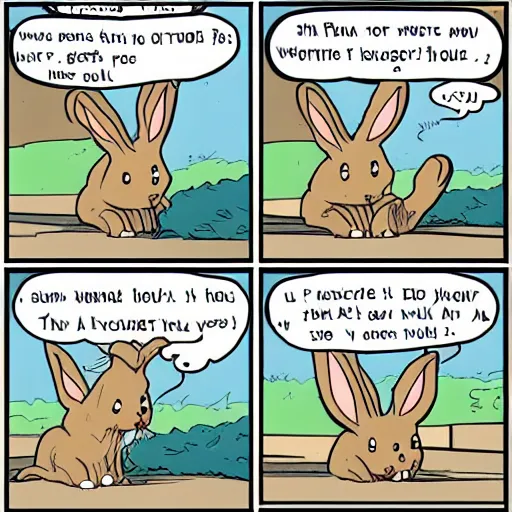 Prompt: bunny destroyed by logic, cartoon