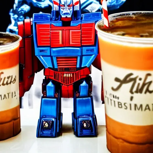 Image similar to optimus prime drinking milk tea